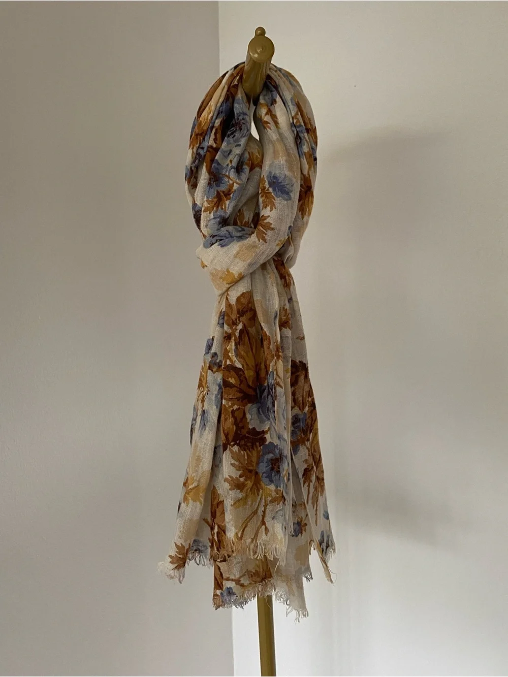 Massimo Dutti Blue Brown Floral Lightweight Oversized Scarf
